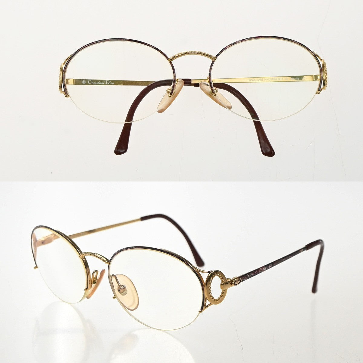 CHRISTIAN DIOR Logo Reading Glasses Eye Wear Metal Plastic Gold Red 09KP535