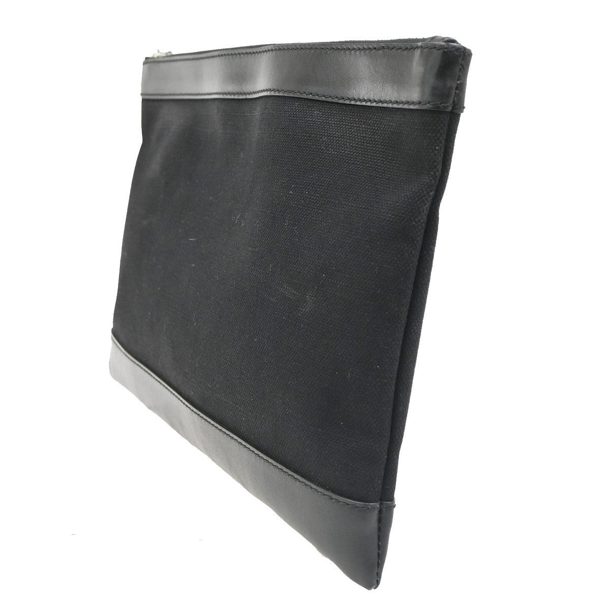 BALENCIAGA Logo Clutch Ba Canvas Leather Black SHW Italy 63TA693