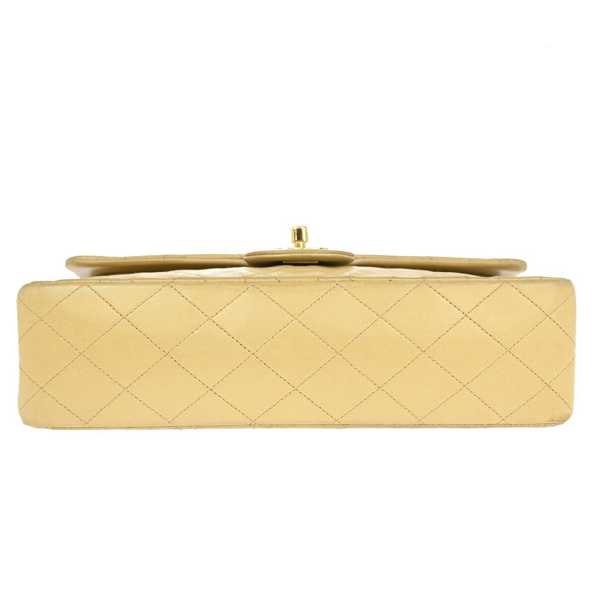 CHANEL CC Matelasse 25 Double Flap Chain Shoulder Bag Leather Beige GHW 381RJ843