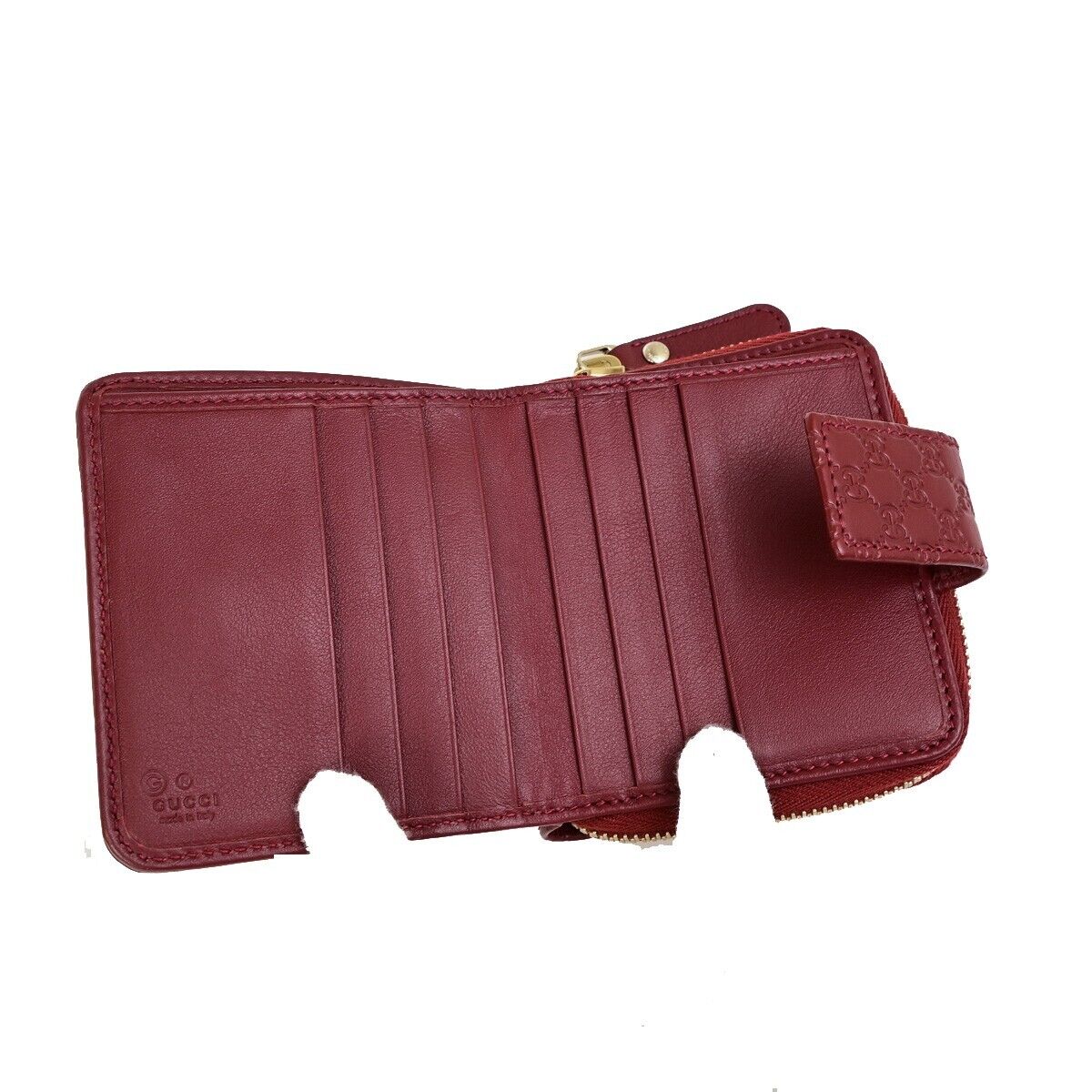 GUCCI Micro Guccissima GG Pattern Bifold Zipper Wallet Leather Red 34FB312