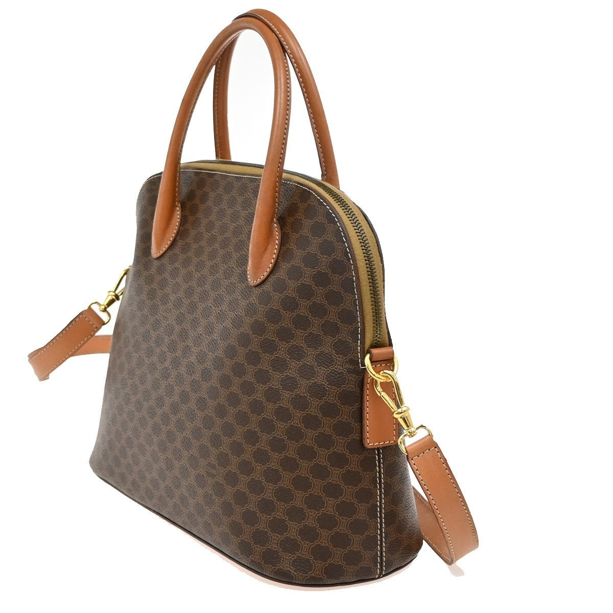 CELINE Macadam Pattern 2Way Shoulder Bag PVC Leather Brown Italy GHW 31TA030