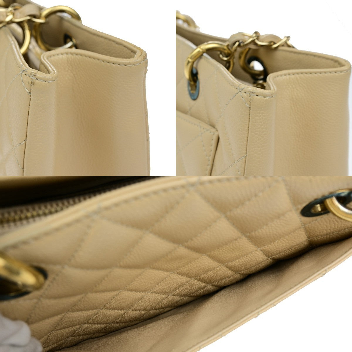 CHANEL CC GST Chain Shoulder Bag Grained Calfskin Leather Beige GHW 652RL053