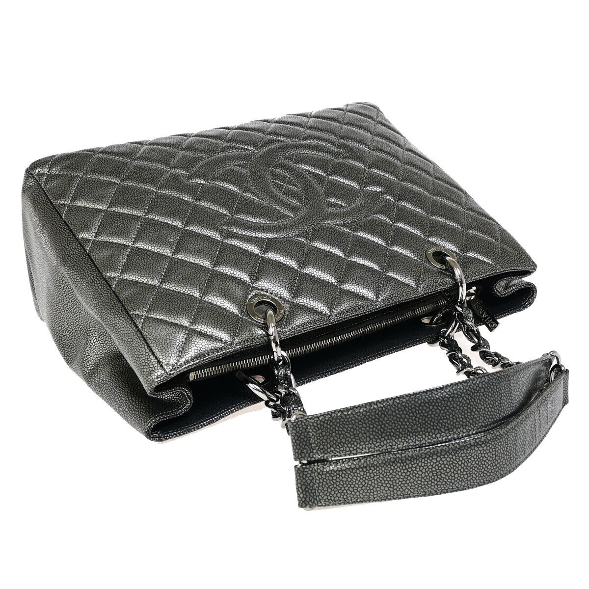 CHANEL CC Logo GST Chain Shoulder Bag Caviar Skin Leather Gray SHW 842RJ900