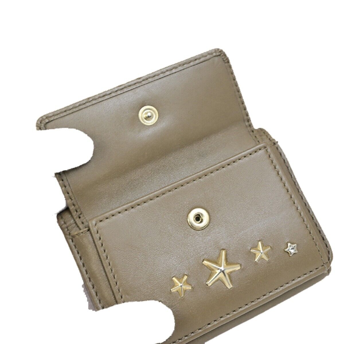 JIMMY CHOO Logo Star Studs Mini Trifold Wallet Purse Leather Brown Italy 09KA404