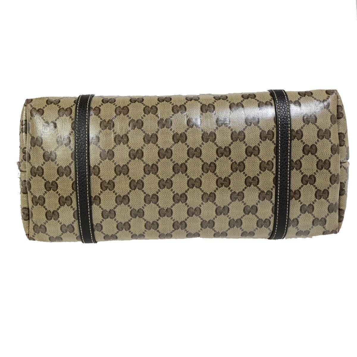 GUCCI GG Canvas Crystal Tote Shoulder Bag Coating Leather Brown Italy 34FB073