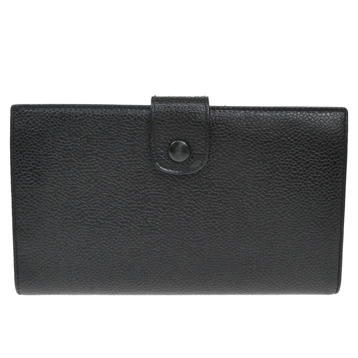 CHANEL CC Logo Long Bifold Wallet Grained Calfskin Leather Black Italy 87RF727