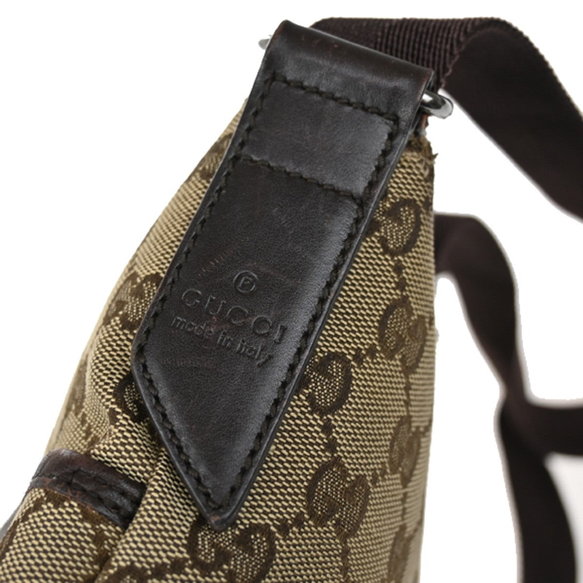 GUCCI Logo GG Pattern Shoulder Bag Canvas Leather Brown SHW Italy 85KB469