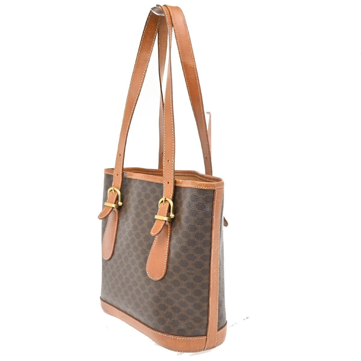 CELINE Logo Macadam Pattern Shoulder Tote Bag PVC Leather Brown Italy 61KB607