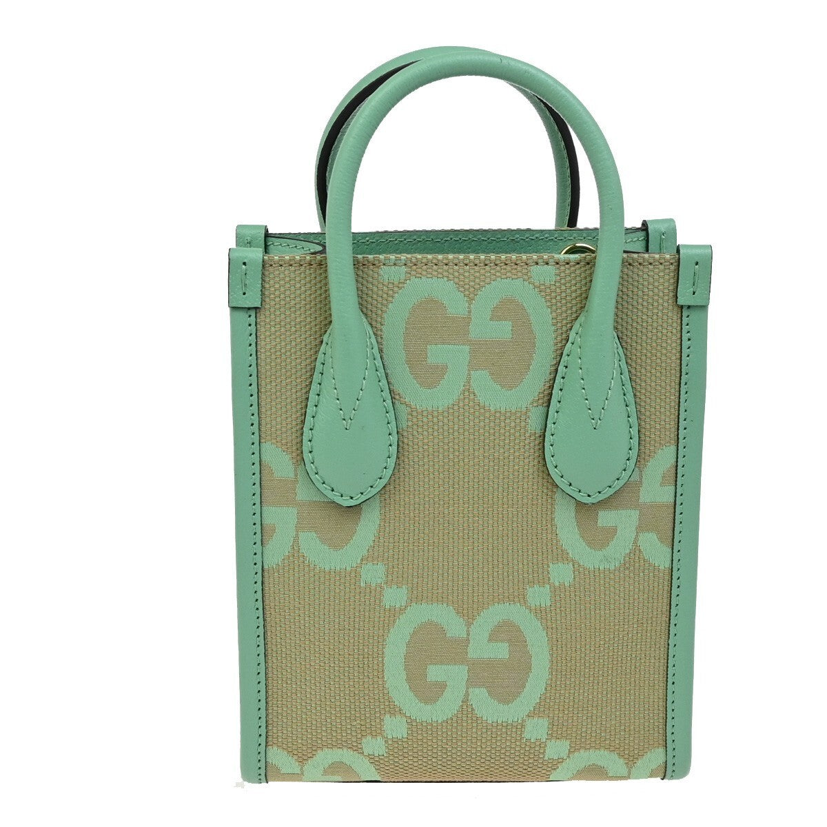 GUCCI Logo Jumbo GG 2Way Mini Shoulder Hand Bag Canvas Green Beige GHW 603RL158