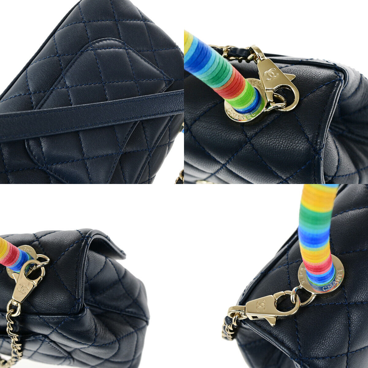 CHANEL CC XXS Matelasse Top Handle 2Way Chain Shoulder Bag Leather BE 793RK696