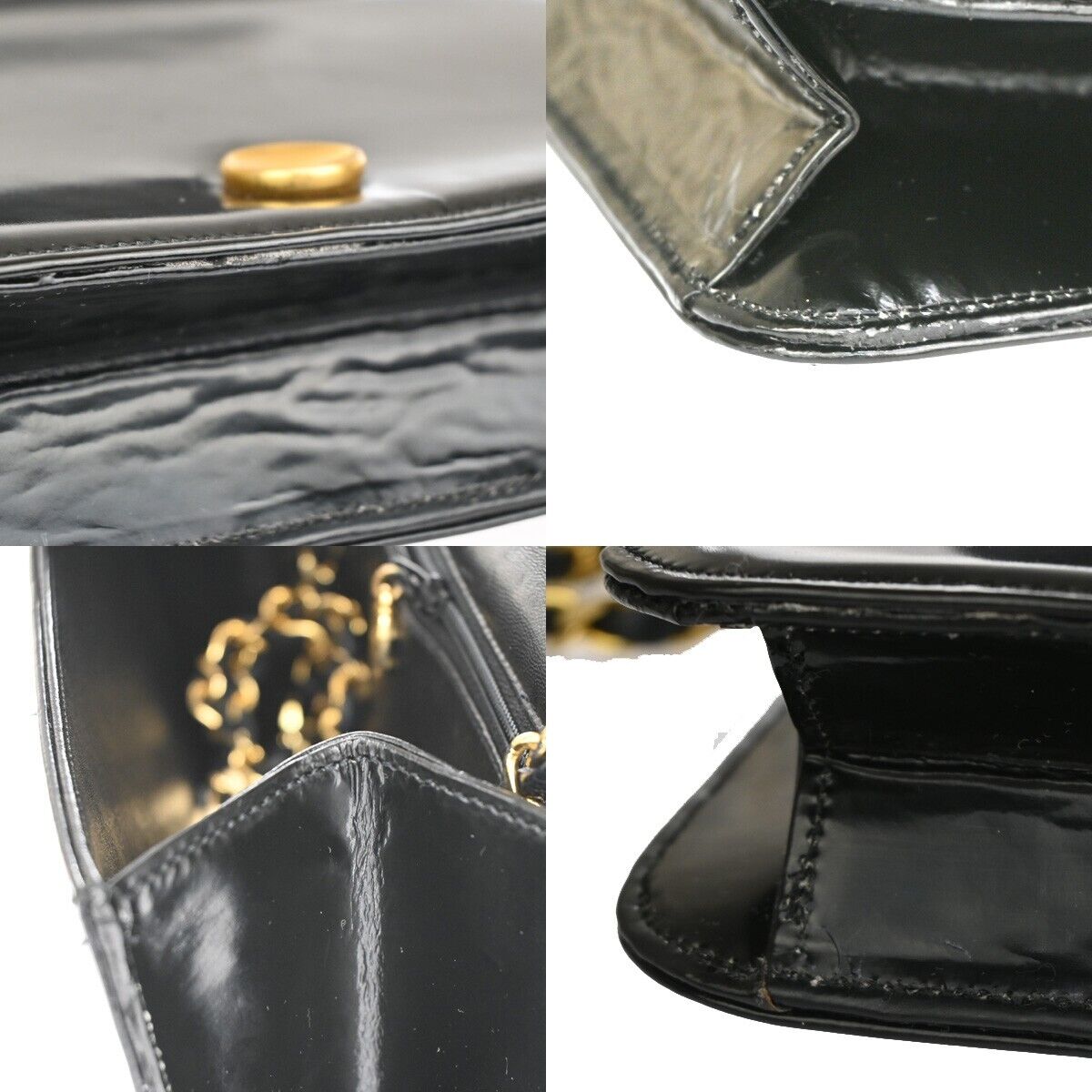 CHANEL CC Lgoo Chain Shoulder Bag patent Leather Black GHW 52YD947