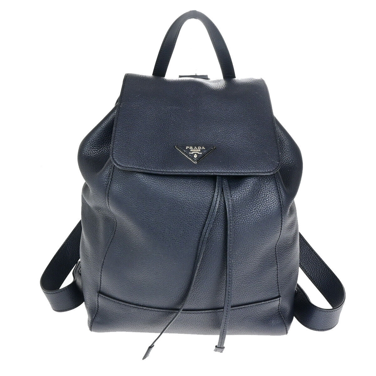 PRADA Logo Backpack Bag Leather Navy Blue Baltico Silver Italy 667RK115