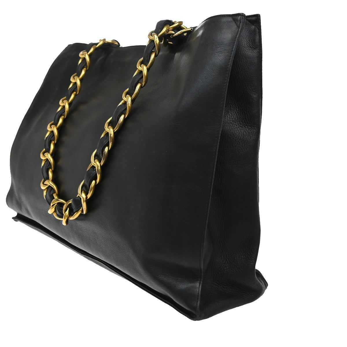 CHANEL CC Logo Chain Shoulder Tote Bag Leather Black France 49EG117