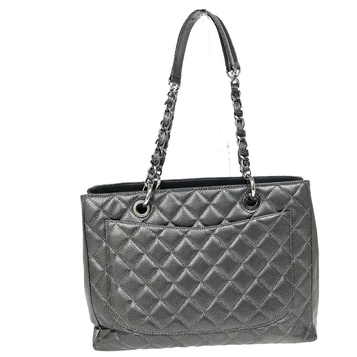 CHANEL CC Logo GST Chain Shoulder Bag Caviar Skin Leather Gray SHW 842RJ900