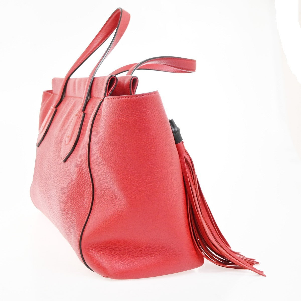 GUCCI Logo Lady Tassel Shoulder Hand Tote Bag Leather Red GHW Italy 79YH903