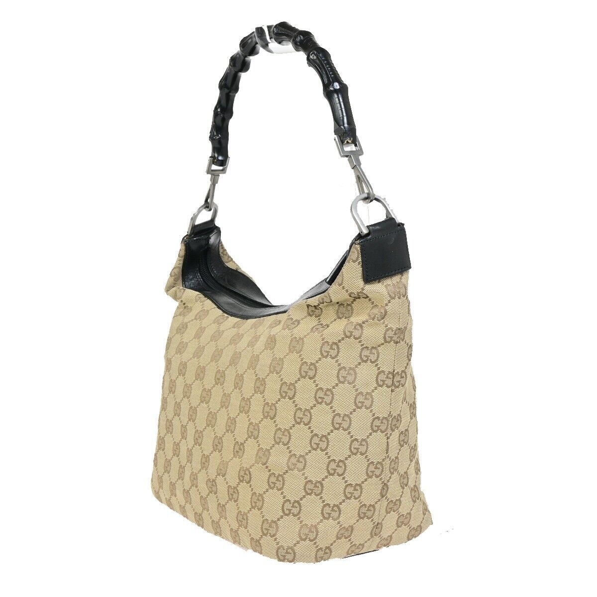GUCCI Logo Bamboo GG Pattern Shoulder Bag Canvas Leather Brown Black 62SH927