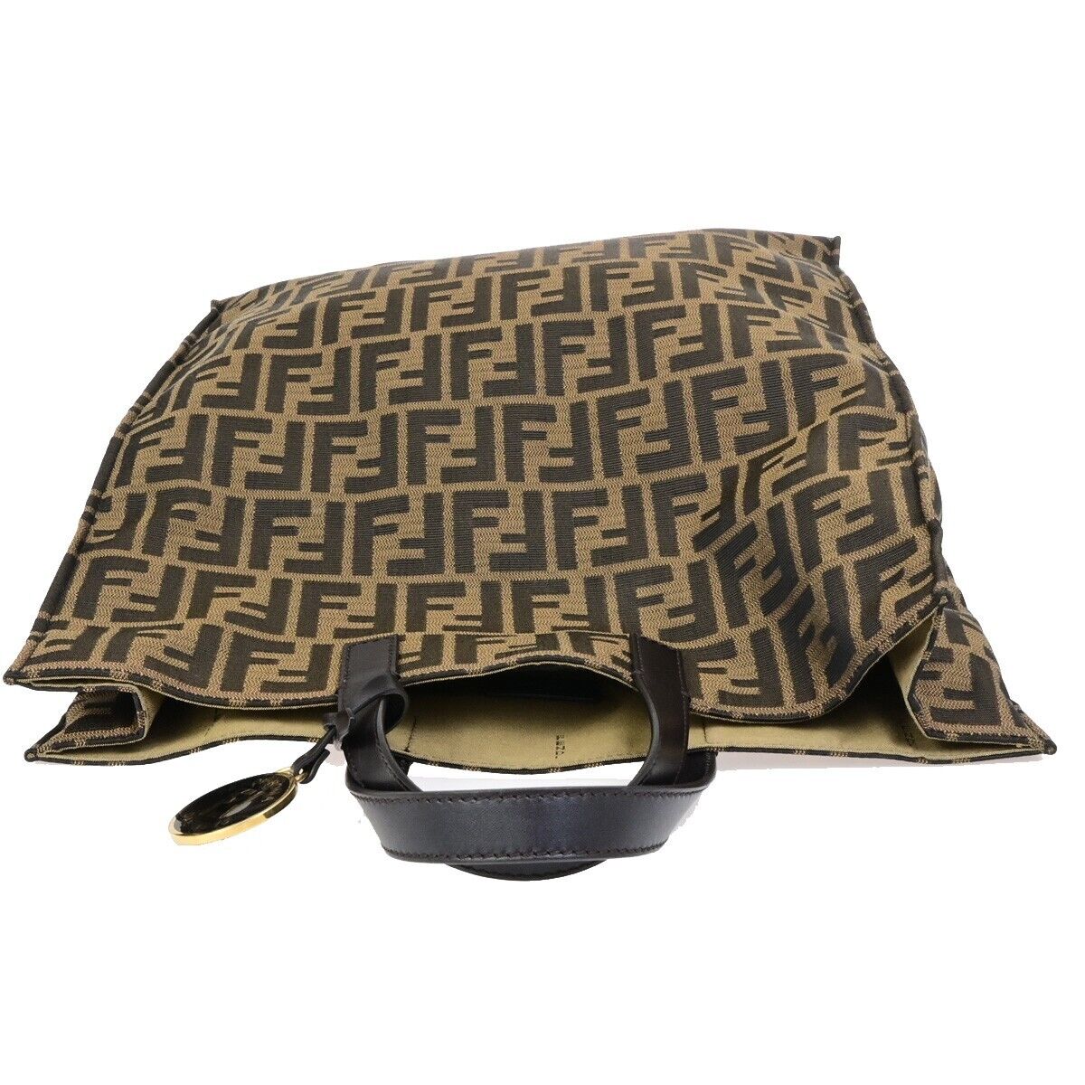 FENDI Logo Zucca Pattern Hand Tote Bag Canvas Leather Brown GHW Italy 77ED317