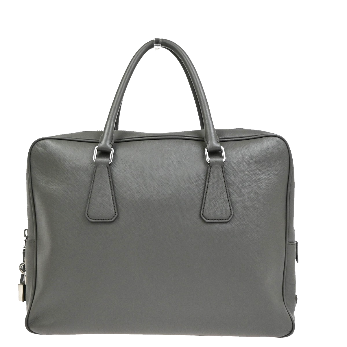 PRADA MILANO Logo Briefcase Hand Bag Saffiano Leather Gray SHW Italy 87CA847
