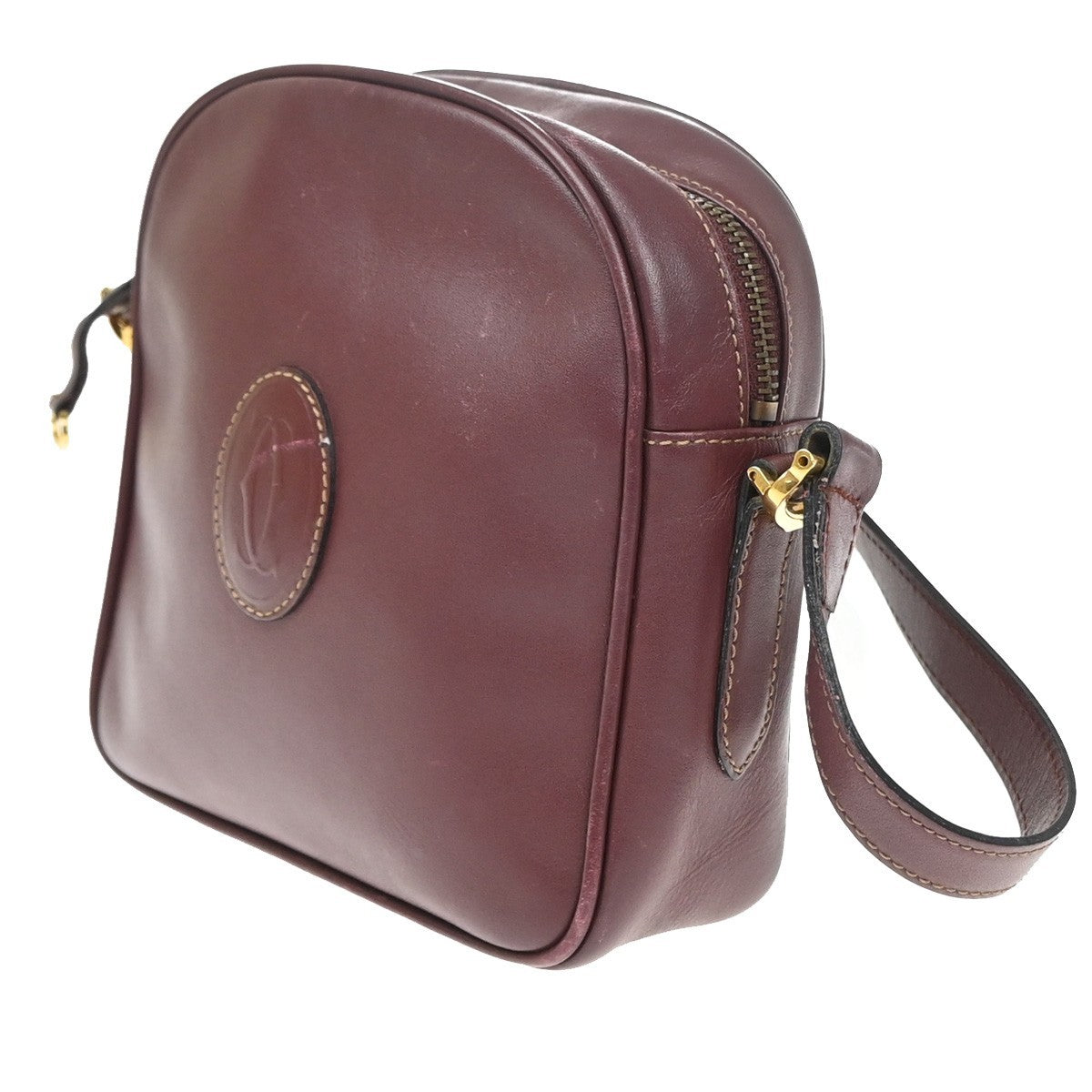 MUST DE CARTIER 2C Logo Mini Crossbody Shoulder Bag Leather Red GHW 66YJ144