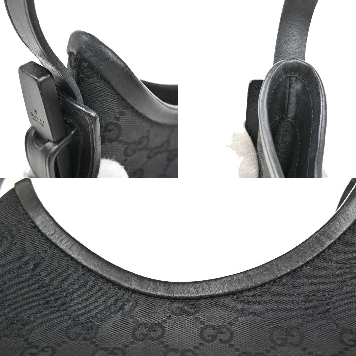 GUCCI Logo GG Pattern Shoulder Tote Bag Canvas Leather Black Italy 62EE310