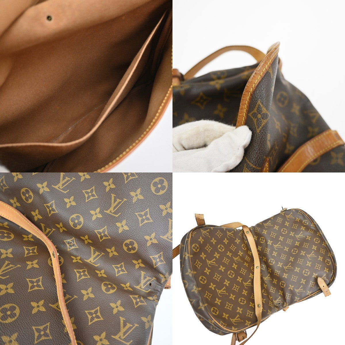 LOUIS VUITTON Logo Saumur 30 Shoulder Bag Monogram Leather Brown M42256 69YJ054