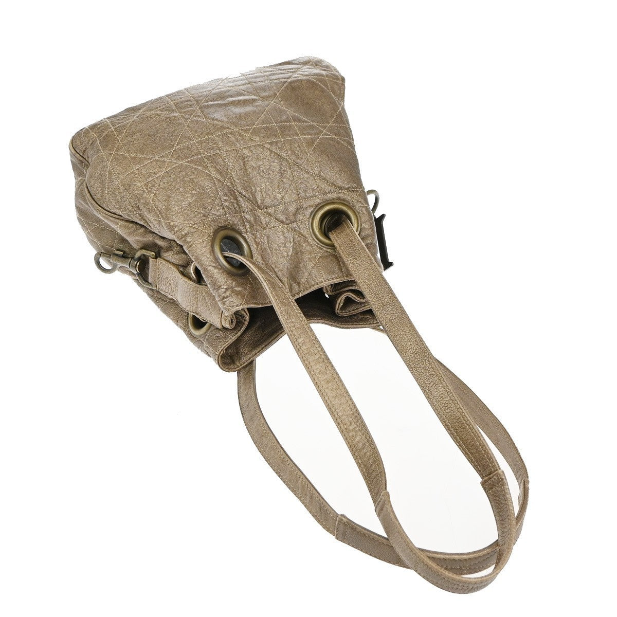 CHRISTIAN DIOR Cannage Shoulder Bag Leather Beige Gold Italy 83TA504