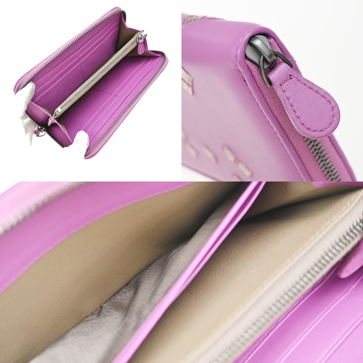 BOTTEGA VENETA Logo Intrecciato Zip Around Long Wallet Leather Purple 34RP100