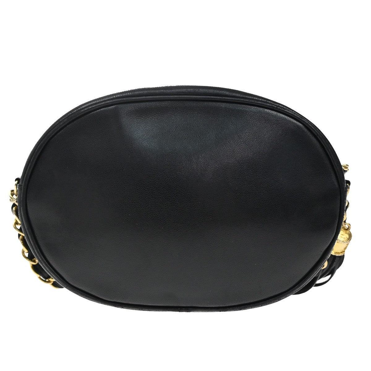 CHANEL CC Logo Tassel Oval Chain Shoulder Bag Leather Black GHW Vintage 395RL384