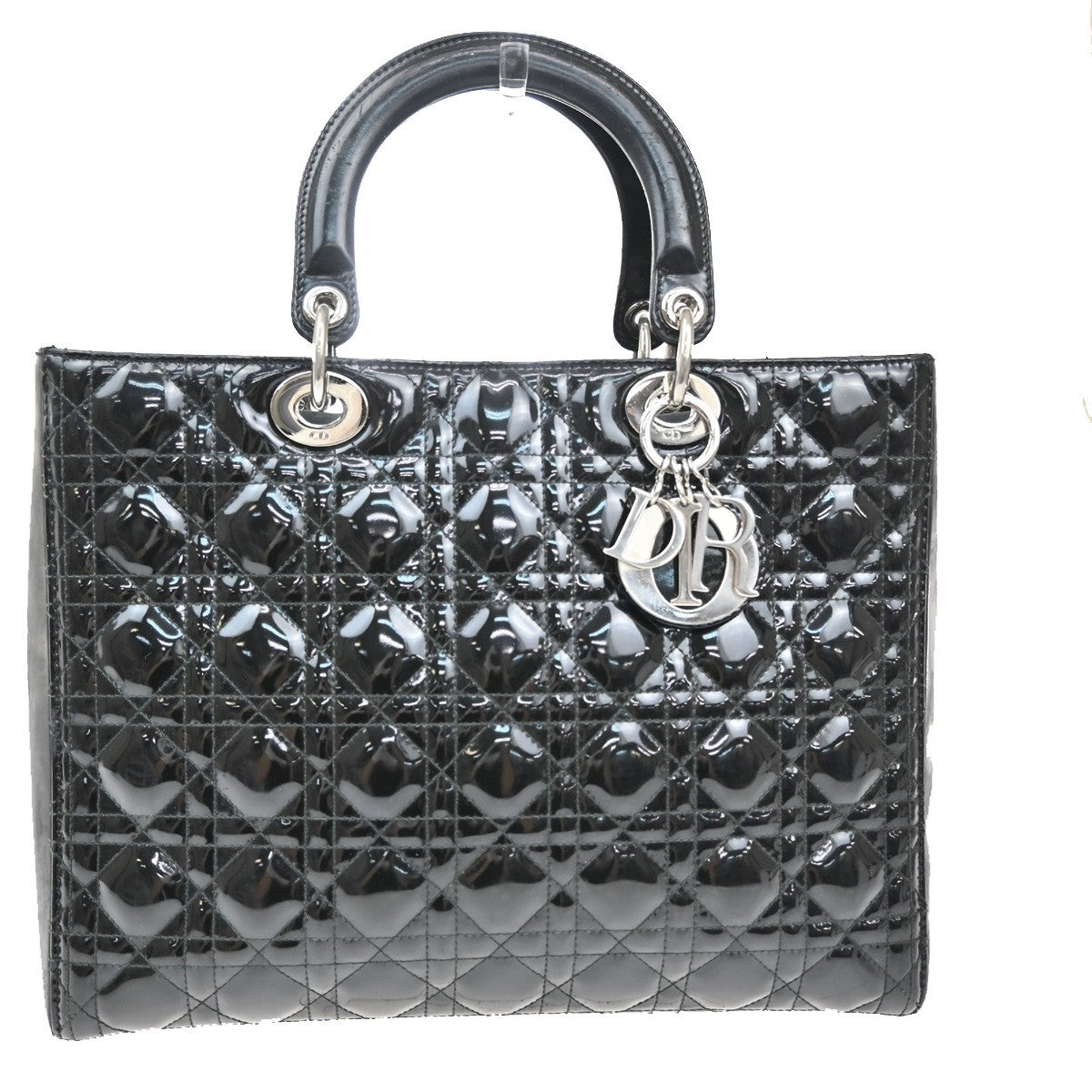 CHRISTIAN DIOR Logo Lady Cannage Hand Bag Patent Leather Black SHW 21TA215