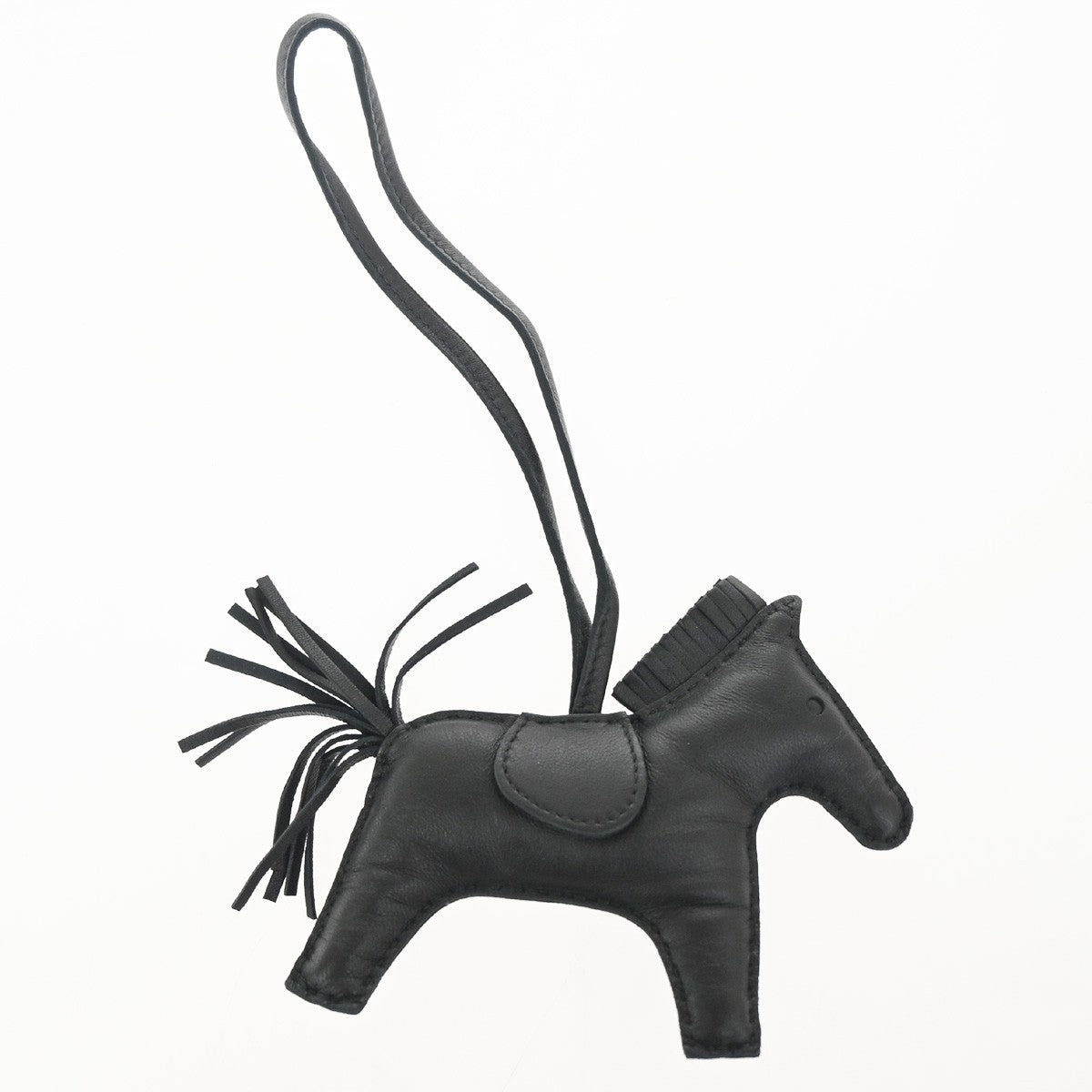HERMES Logo Rodeo Horse Bag Charm Leather Black France 22RL898