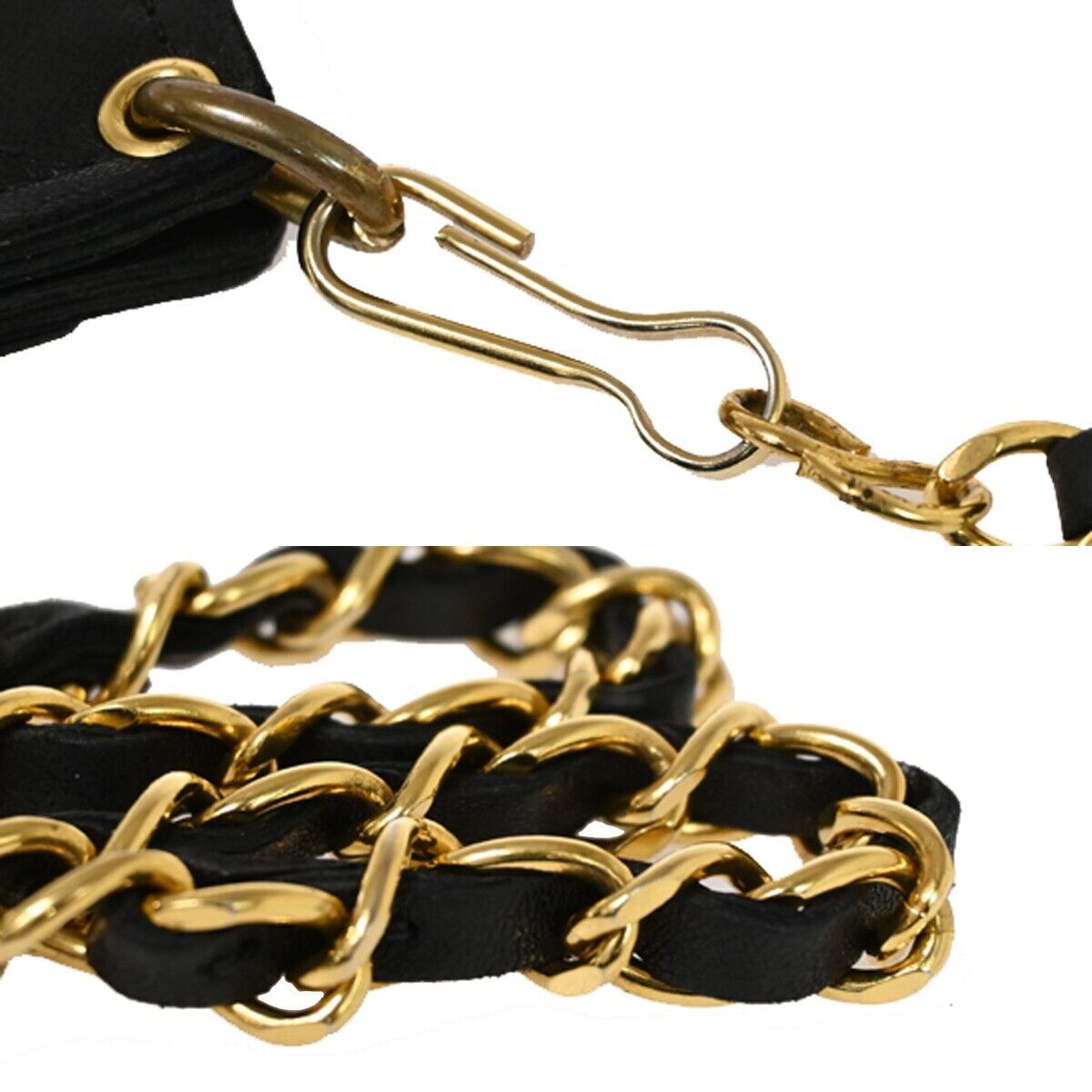 CHANEL CC Logo chain Matelasse Bifold Wallet Purse Leather Black France 79RF104