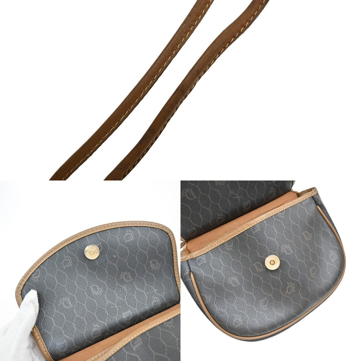 CHRISTIAN DIOR Logo Honeycomb Mini Shoulder Bag PVC Leather Brown GHW 61KP075