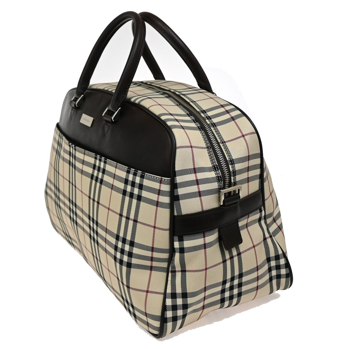 BURBERRY Logo Nova Check Boston Hand Bag Canvas Leather Beige Brown 30FB778