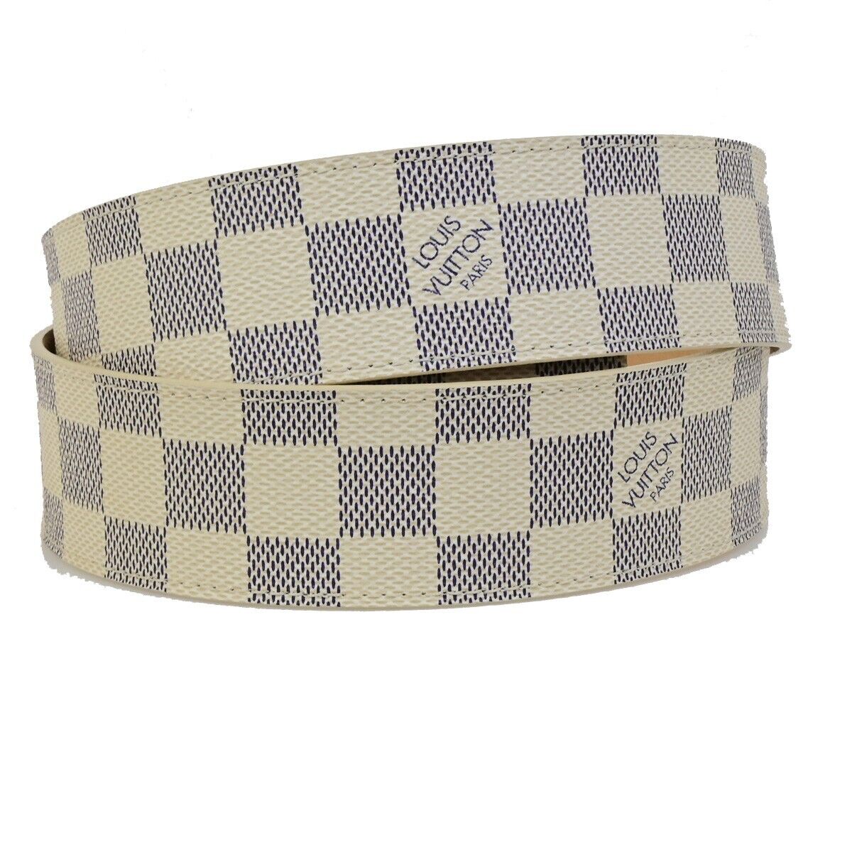 LOUIS VUITTON Ceinture Initiales Belt 100/40 Damier Azur Leather White 35FB275