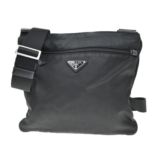 PRADA MILANO Logo Tessuto Crossbody Shoulder Bag Nylon Leather Black 64KC178