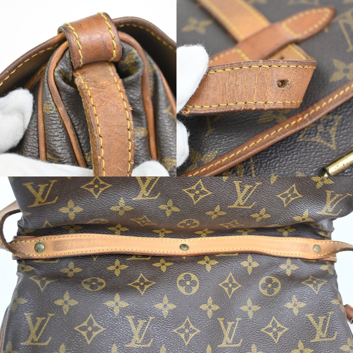 LOUIS VUITTON Logo Saumur 30 Shoulder Bag Monogram Leather Brown M42256 35ZA261