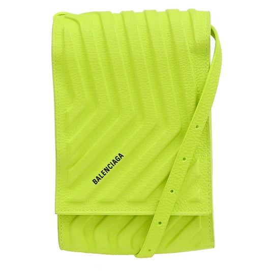 BALENCIAGA Logo Car Phone Holder Mini Shoulder Bag Leather Yellow Italy 34YH975