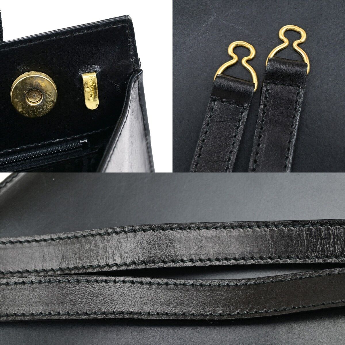 SALVATORE FERRAGAMO Vara 2Way Shoulder Hand Bag Leather Black GHW Italy 35YH085