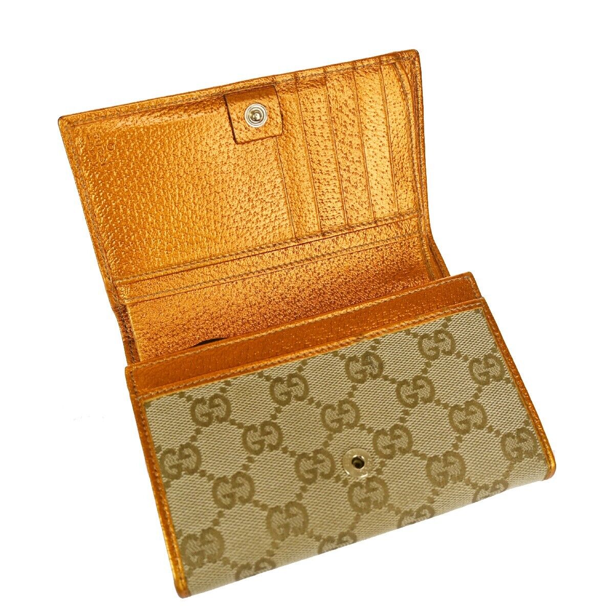 GUCCI GG Pattern Bifold Wallet Purse Canvas Leather Brown Orange Gold 69SH092