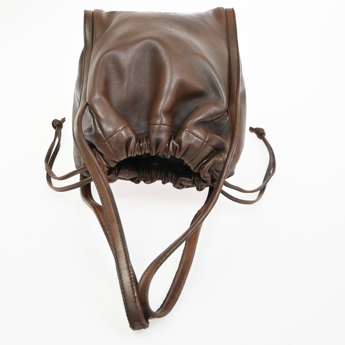 LOEWE LOGO Drawstring Shoulder Hand Bag Leather Brown GHW 38CA960