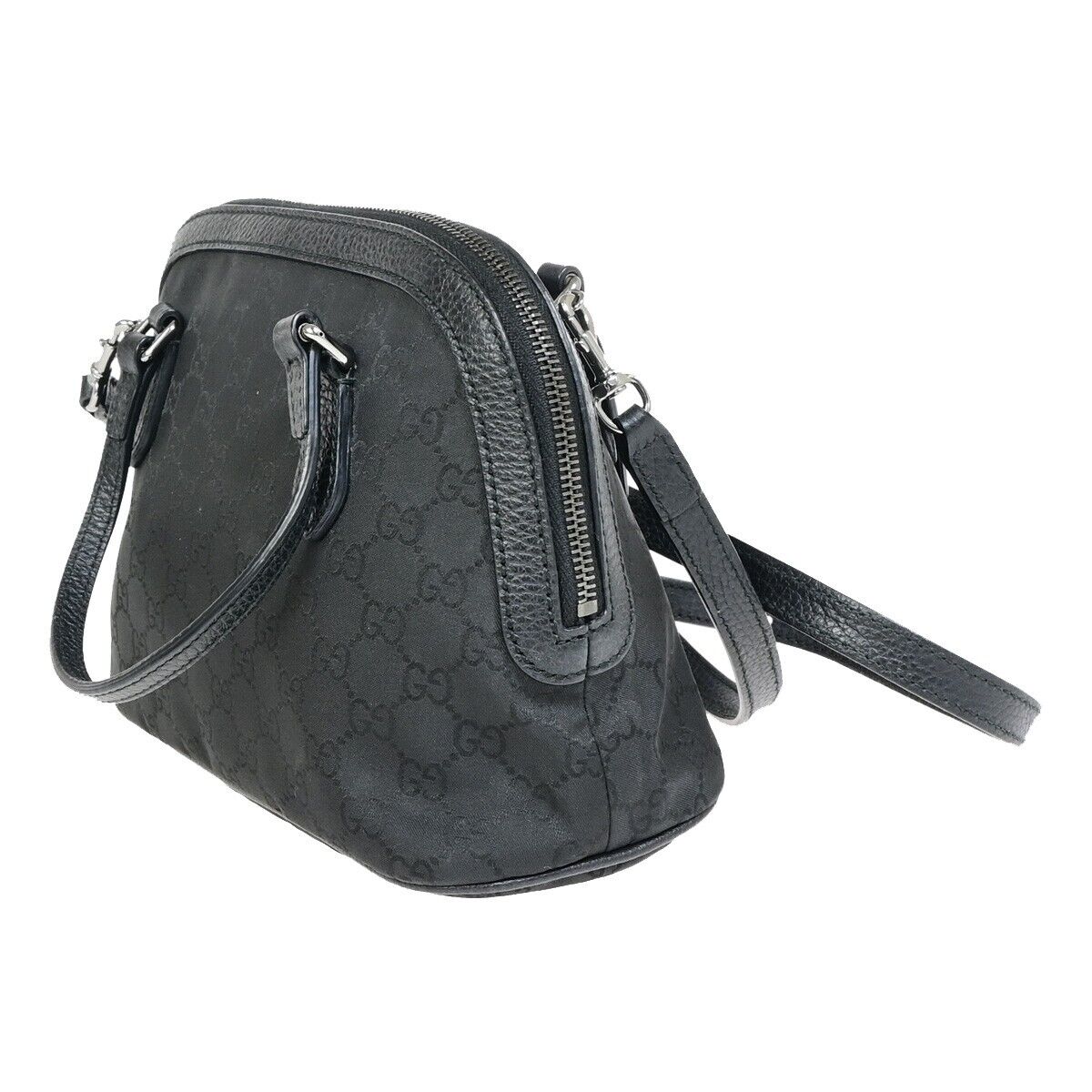 GUCCI GG Pattern 2Way Shoulder Hand Bag Nylon Leather Black Silver 85EB461