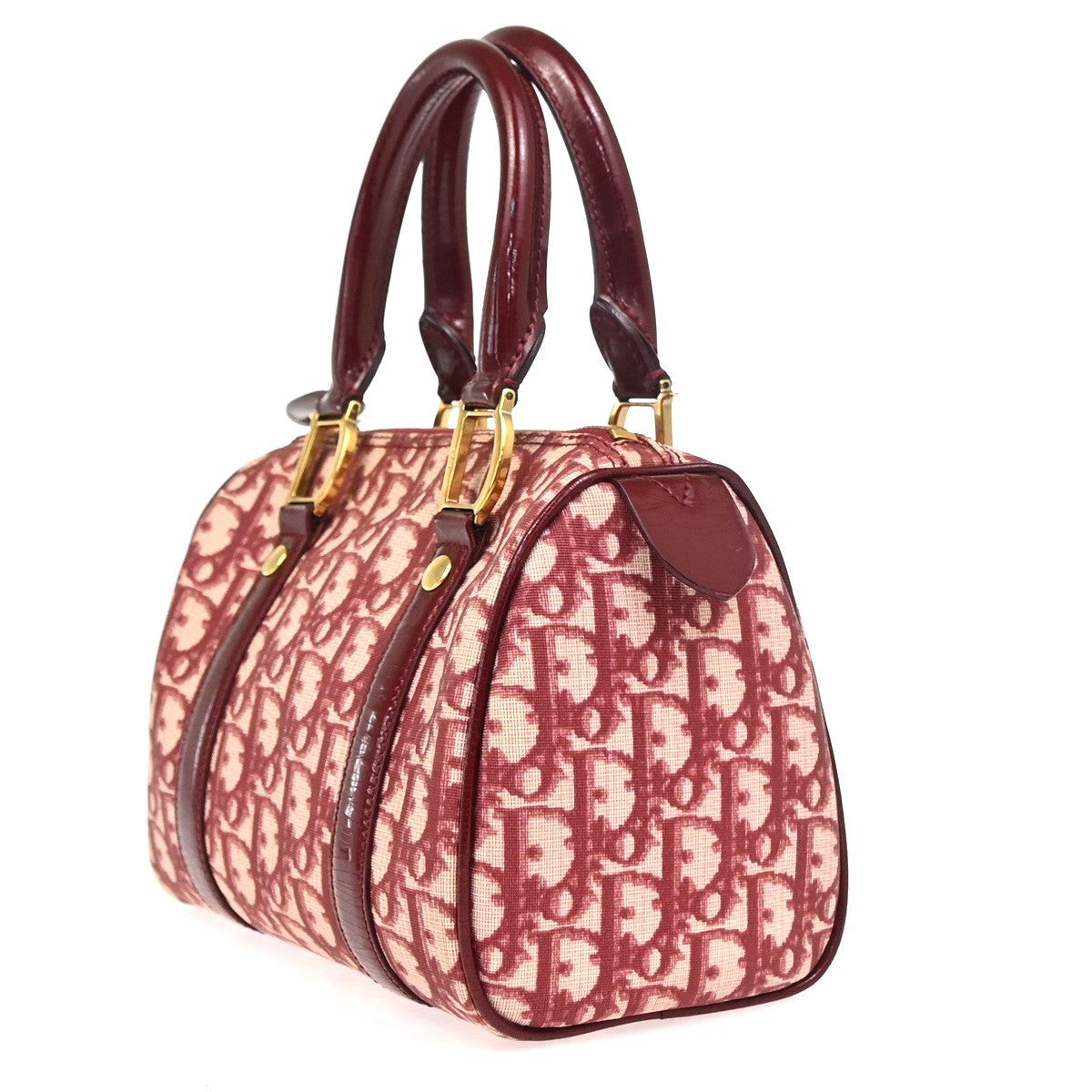 CHRISTIAN DIOR Logo Trotter Pattern Hand Bag PVC Patent Leather Red GHW 51YH875
