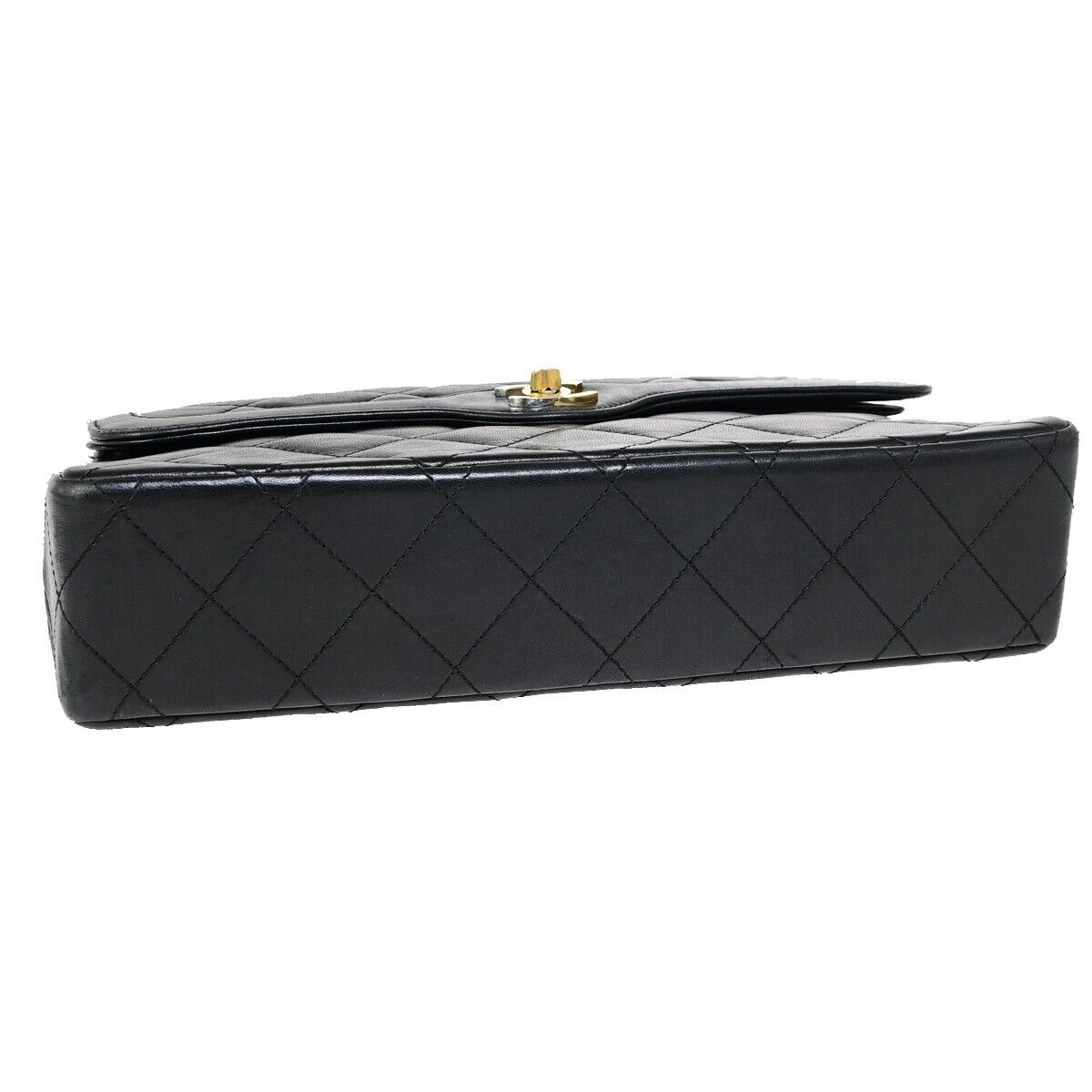 CHANEL CC Matelasse Paris Double Flap Chain Shoulder Bag Leather Black 644RF154