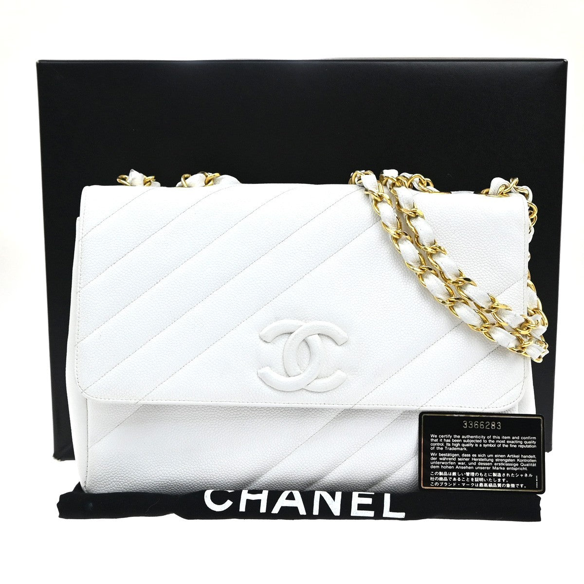 CHANEL CC Chain Shoulder Bag Grained Calfskin Leather White Vintage 834RP178