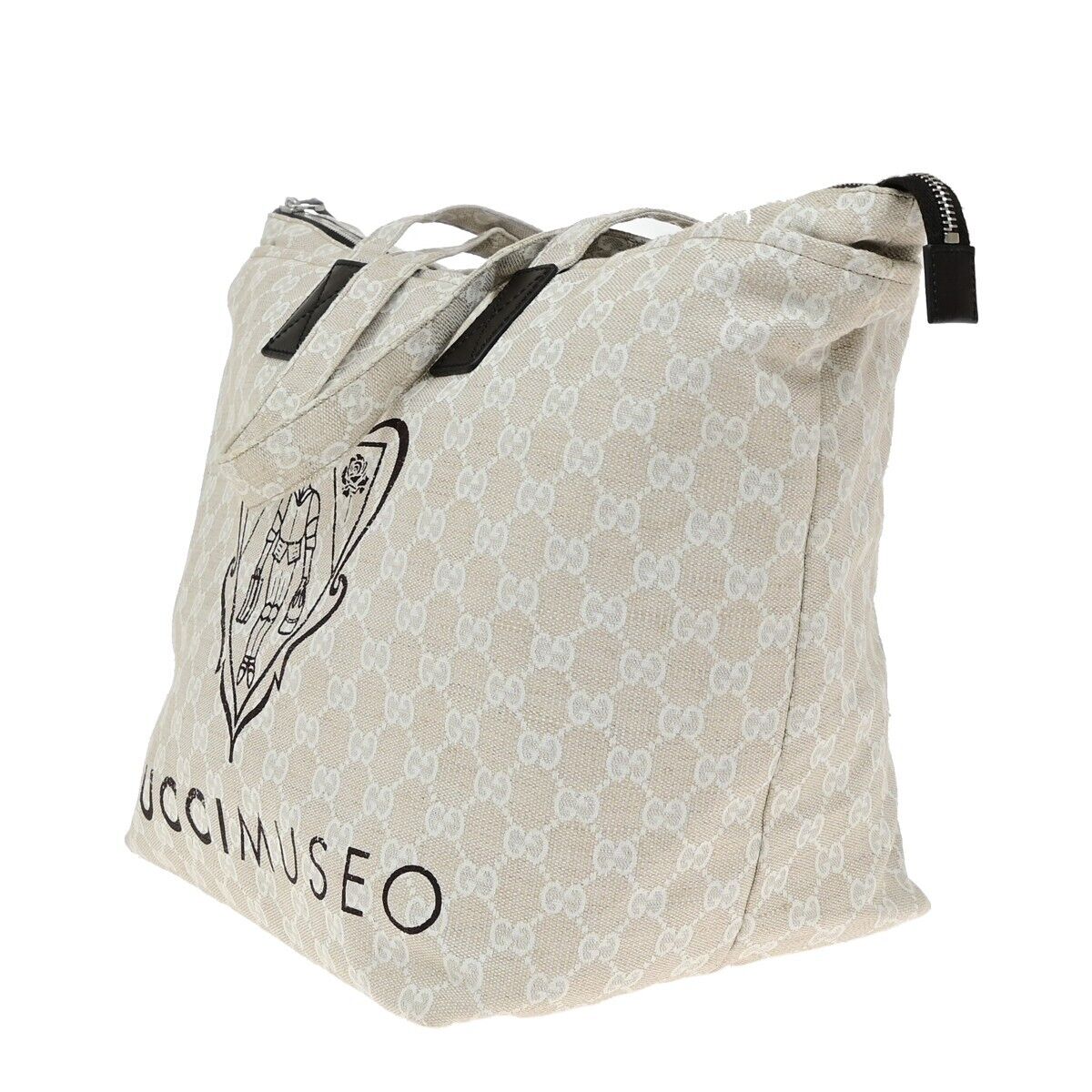 GUCCI Logo GG Pattern Museo Hand Tote Bag Canvas Leather Beige Italy 65EE039