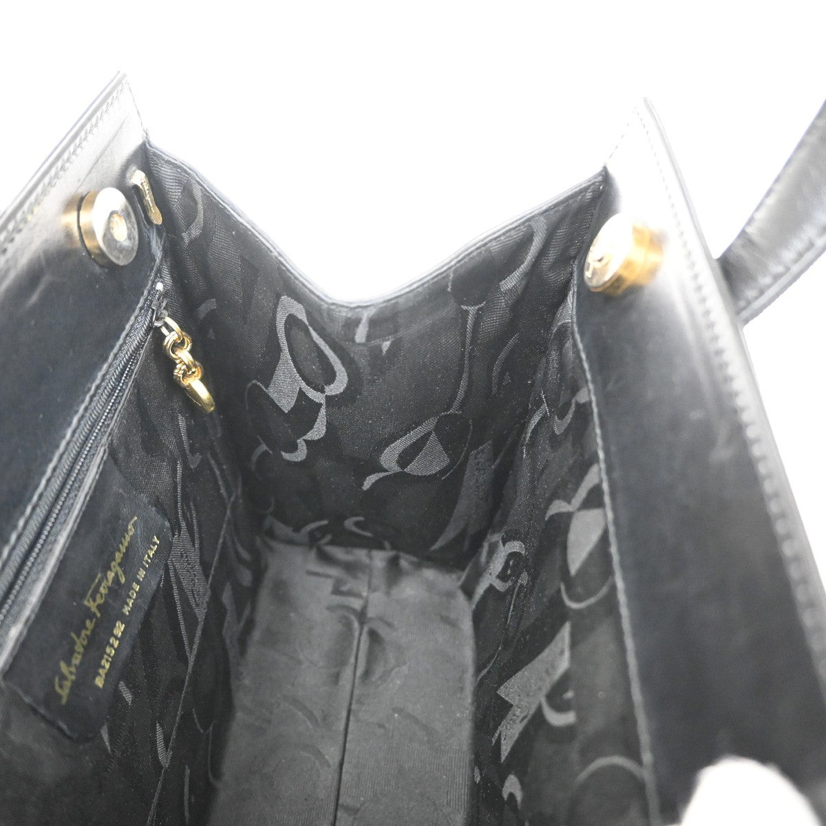 SALVATORE FERRAGAMO Logo Vara Hand Bag Leather Canvas Black GHW Italy 64KB165