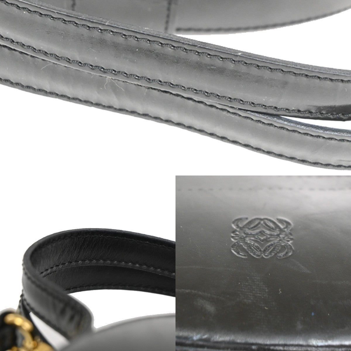 LOEWE Anagram Round 2Way Top Handle Shoulder Bag Calfskin Leather Black 65CA573