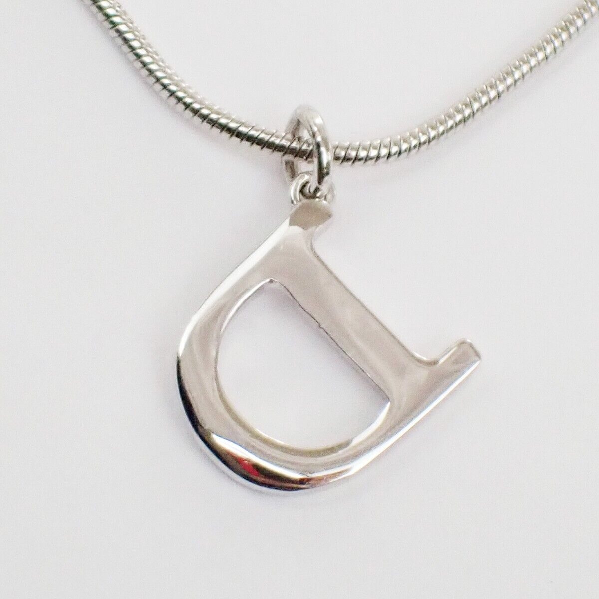 CHRISTIAN DIOR D Logo Pendant Necklace Metal Silver Accessory 02ED430