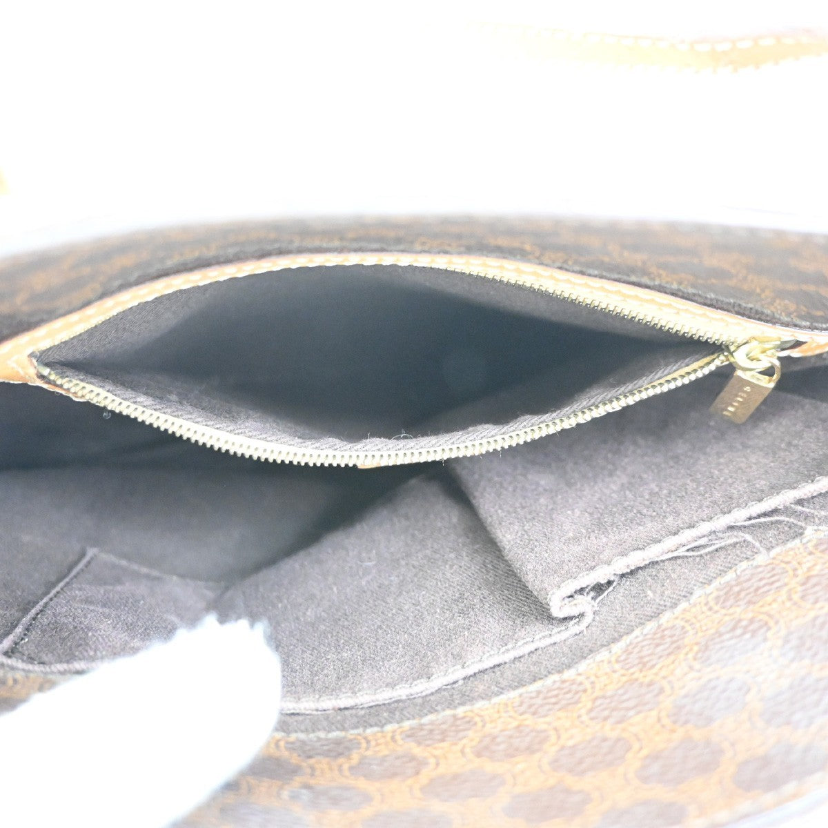 CELINE Macadam Pattern Shoulder Tote Bag Hand Bag PVC Leather Brown 69ZA096