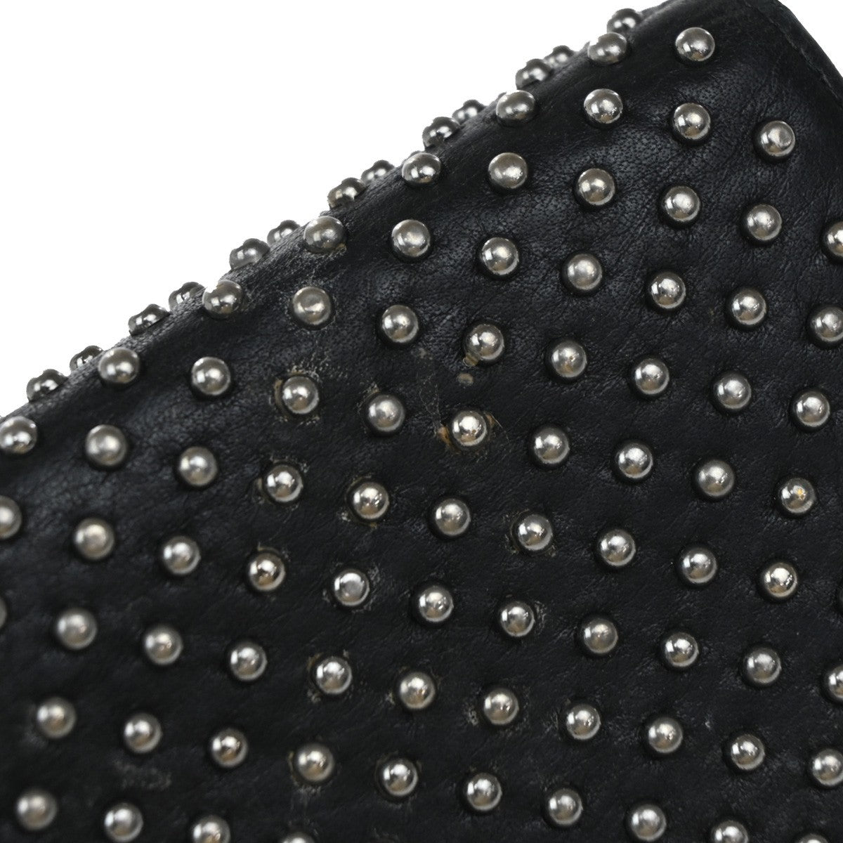 PRADA Studded Long Bifold Wallet Leather Black Silver Italy 02EG269
